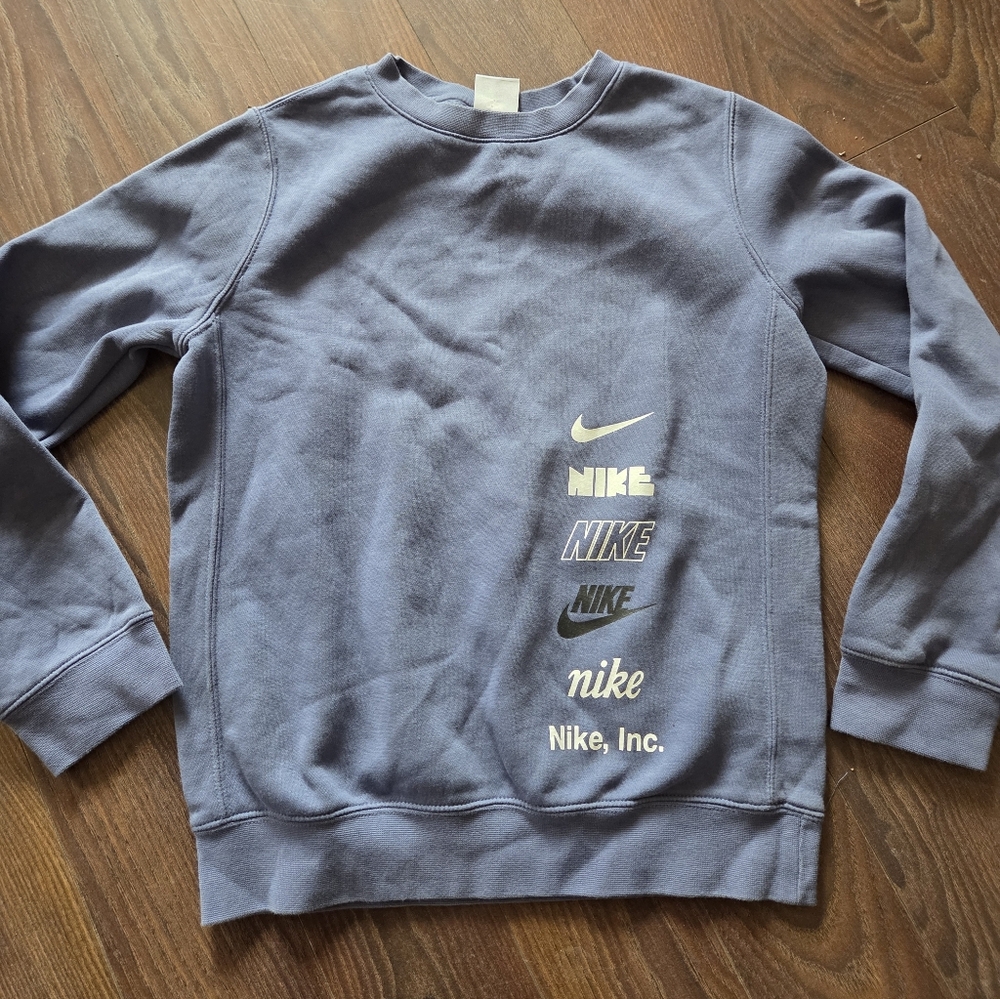 Nike Youth Size Large Slate Blue Logo Crewneck Sweatshirt - Multi Logo